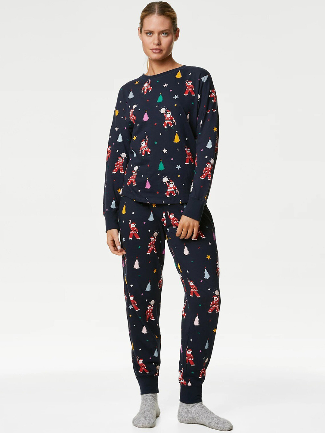 Marks & Spencer Disco Santa Family Christmas Printed Pure Cotton Night suit