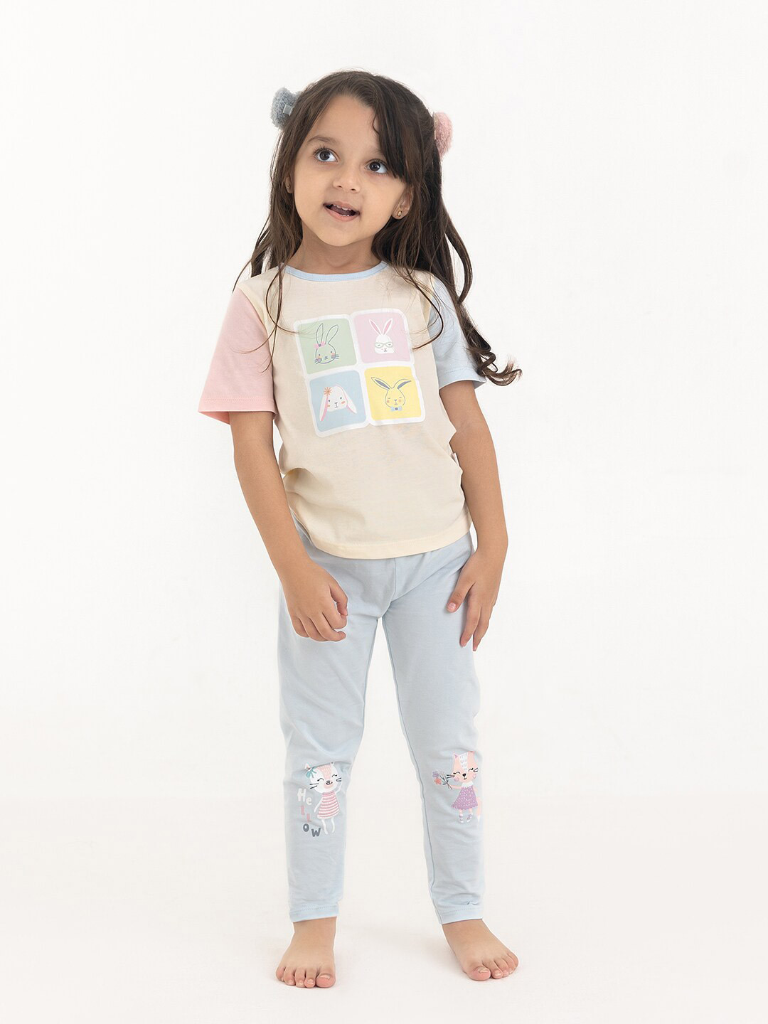 haus & kinder Girls Graphic Printed Pure Cotton Night Suit