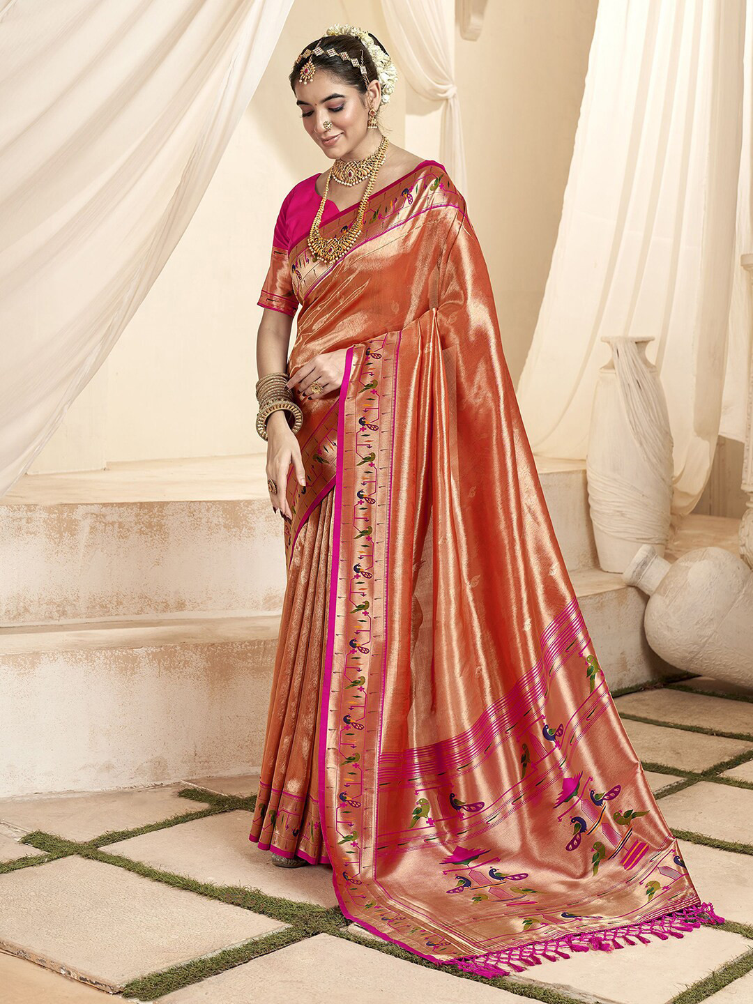 Mitera Woven Design Zari Tissue Paithani Saree