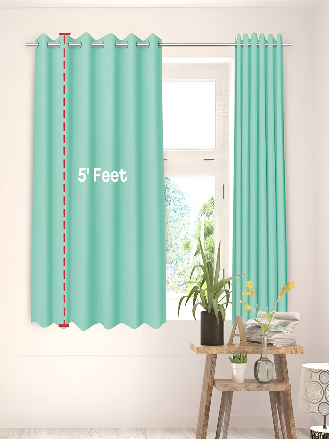 Kuber Industries Green Rod Pocket Black Out Window Curtain