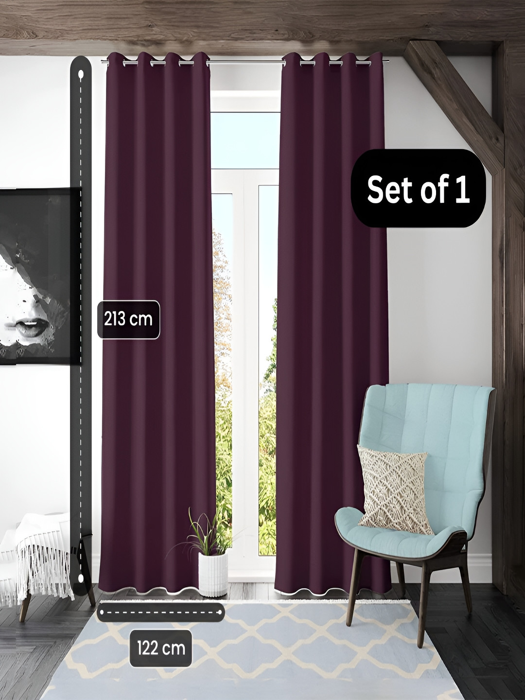 Kuber Industries Purple Eyelet Black Out Door Curtain