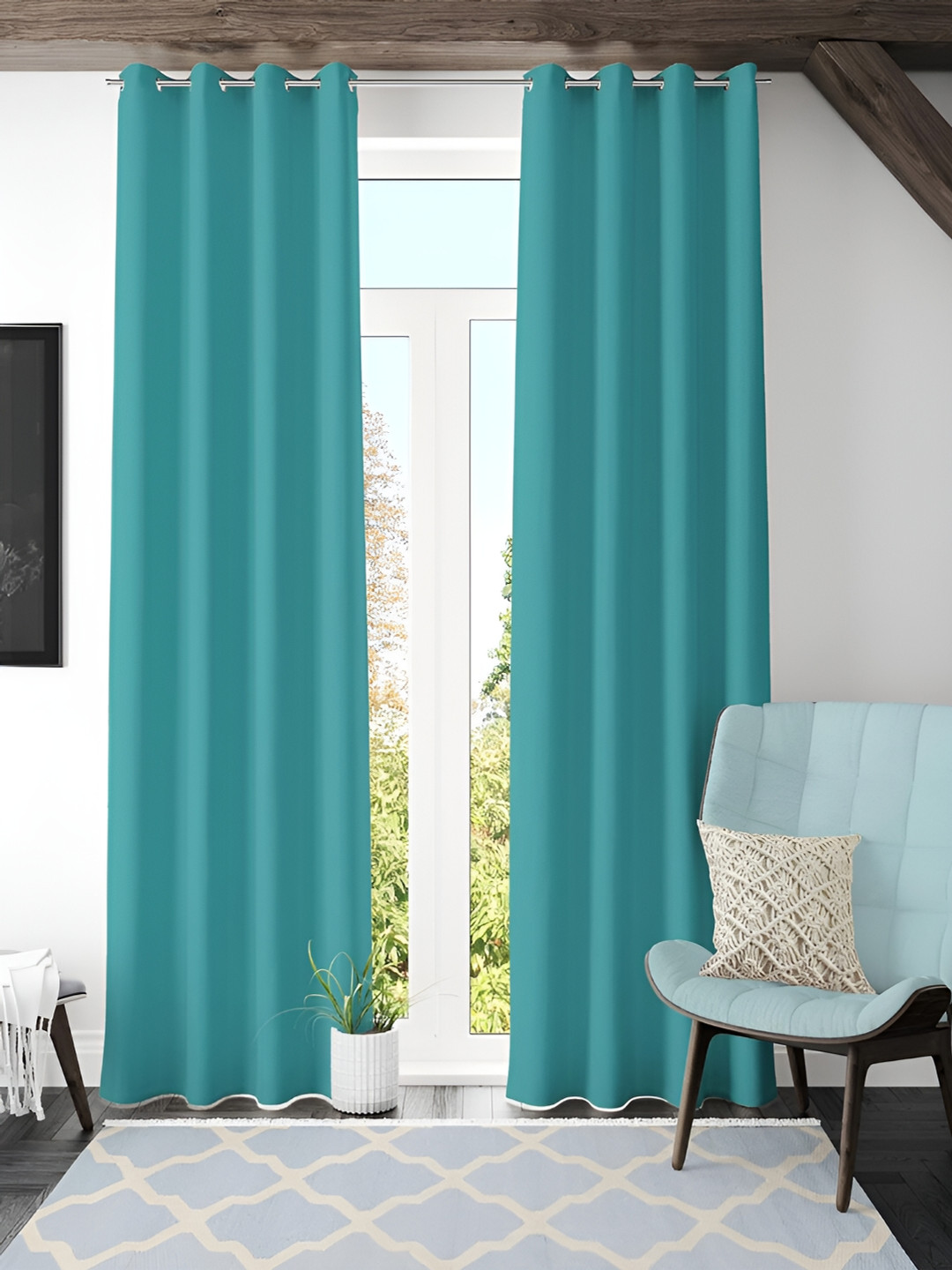 Kuber Industries Green Eyelet Black Out Door Curtain