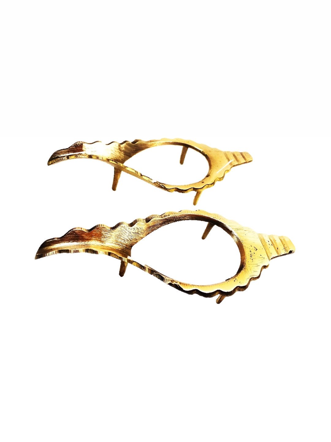 Navyaksh Shankh Stand Gold Brass Metallic Prayer Room Set of 2 Medium Showpieces - 6.7 Inches