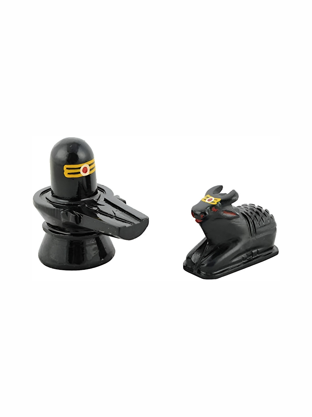Navyaksh Nandi Shivling Black Stone Natural Prayer Room Set of 2 Tiny Showpieces - 3.9 Inches