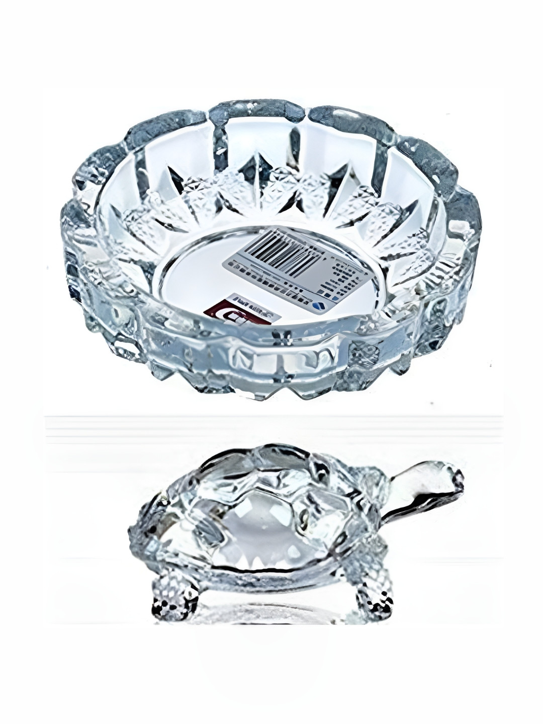 Navyaksh Turtle with Plate White Glass Glossy Prayer Room Set of 2 Tiny Showpieces - 1.6 Inches