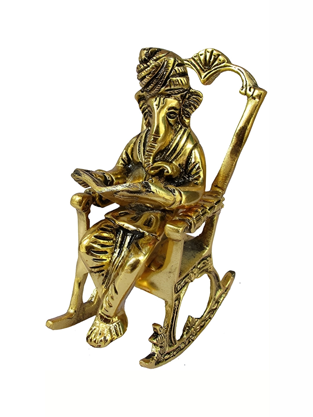 Navyaksh Ganesh G Sitting On Chair Gold Brass Metallic Prayer Room Small Showpiece - 6.3 Inches