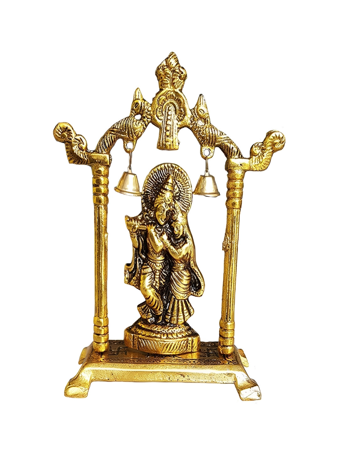 Navyaksh Temple Radha Krishna Gold Metal Metallic Prayer Room Small Showpiece - 2.8 Inches