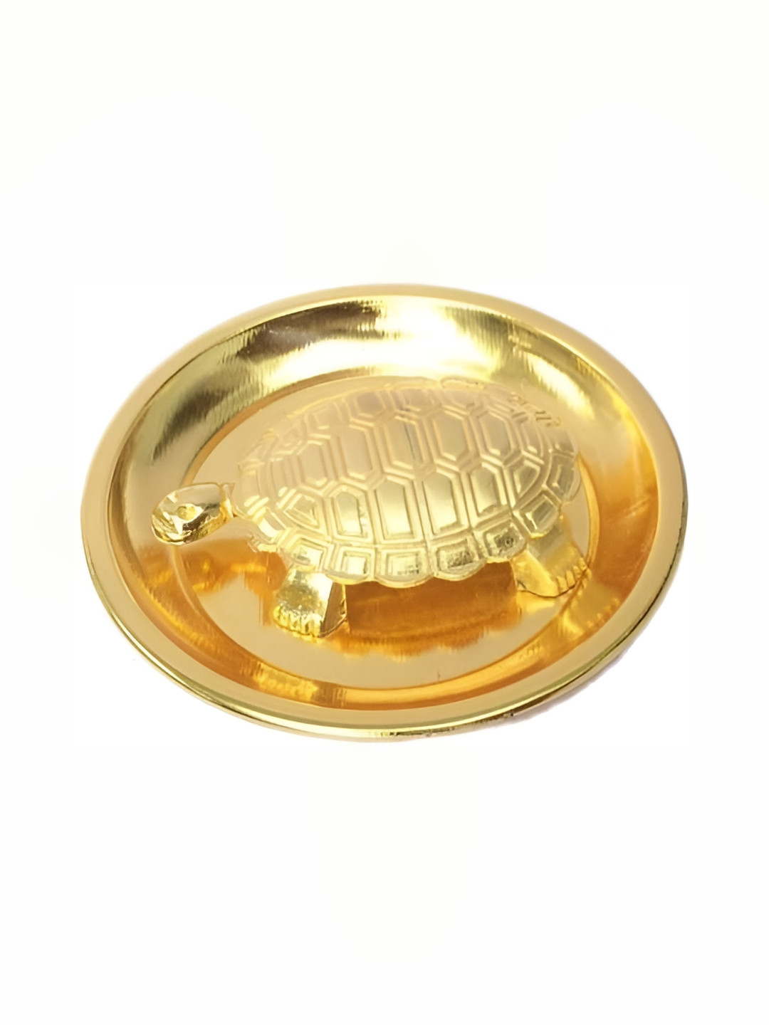 Navyaksh Turtle Yelo Plate Gold Brass Metallic Prayer Room Set of 2 Small Showpieces - 3.9 Inches