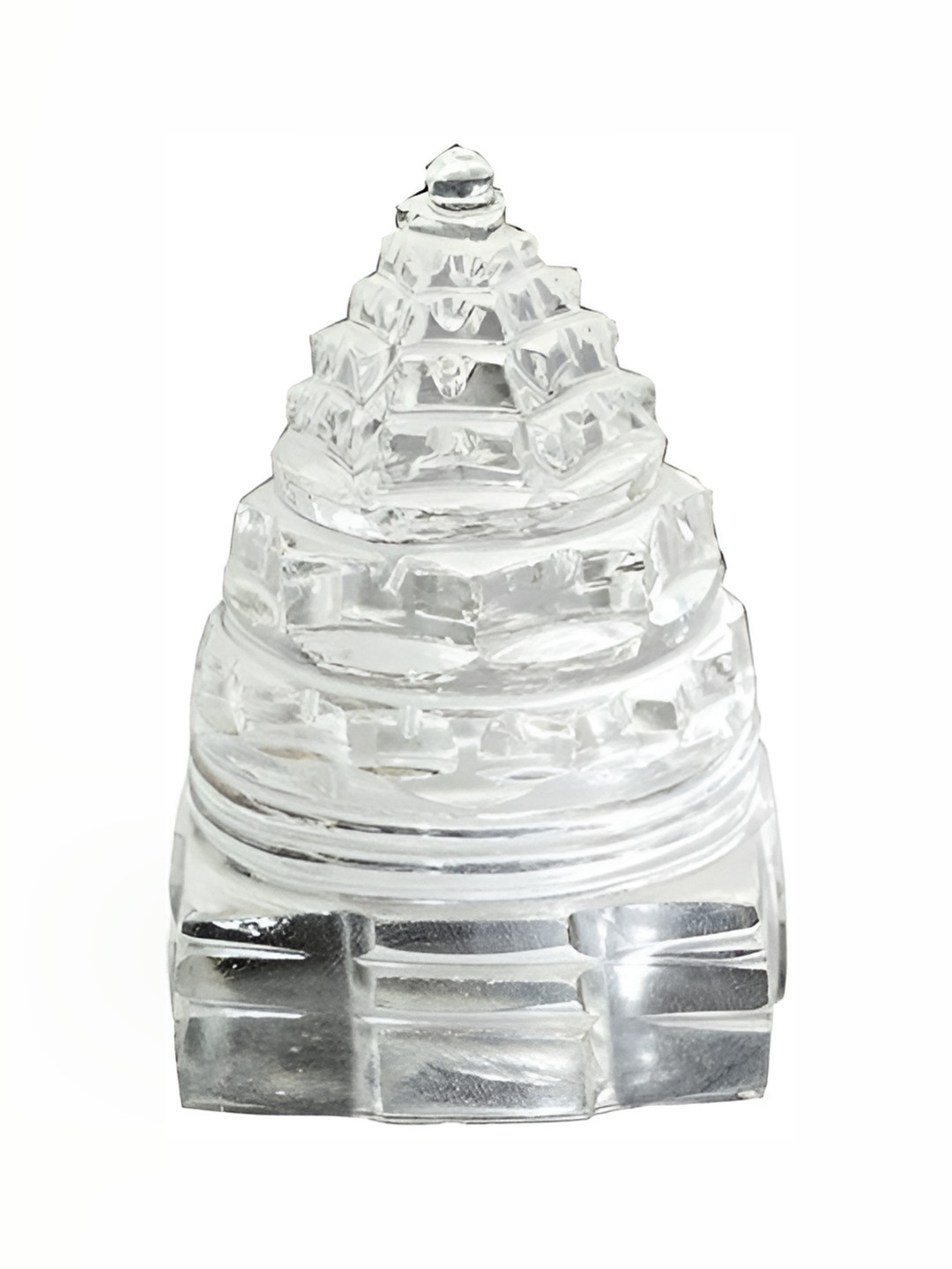 Navyaksh Shree Yantra White Glass Glossy Prayer Room Small Showpiece - 2.8 Inches