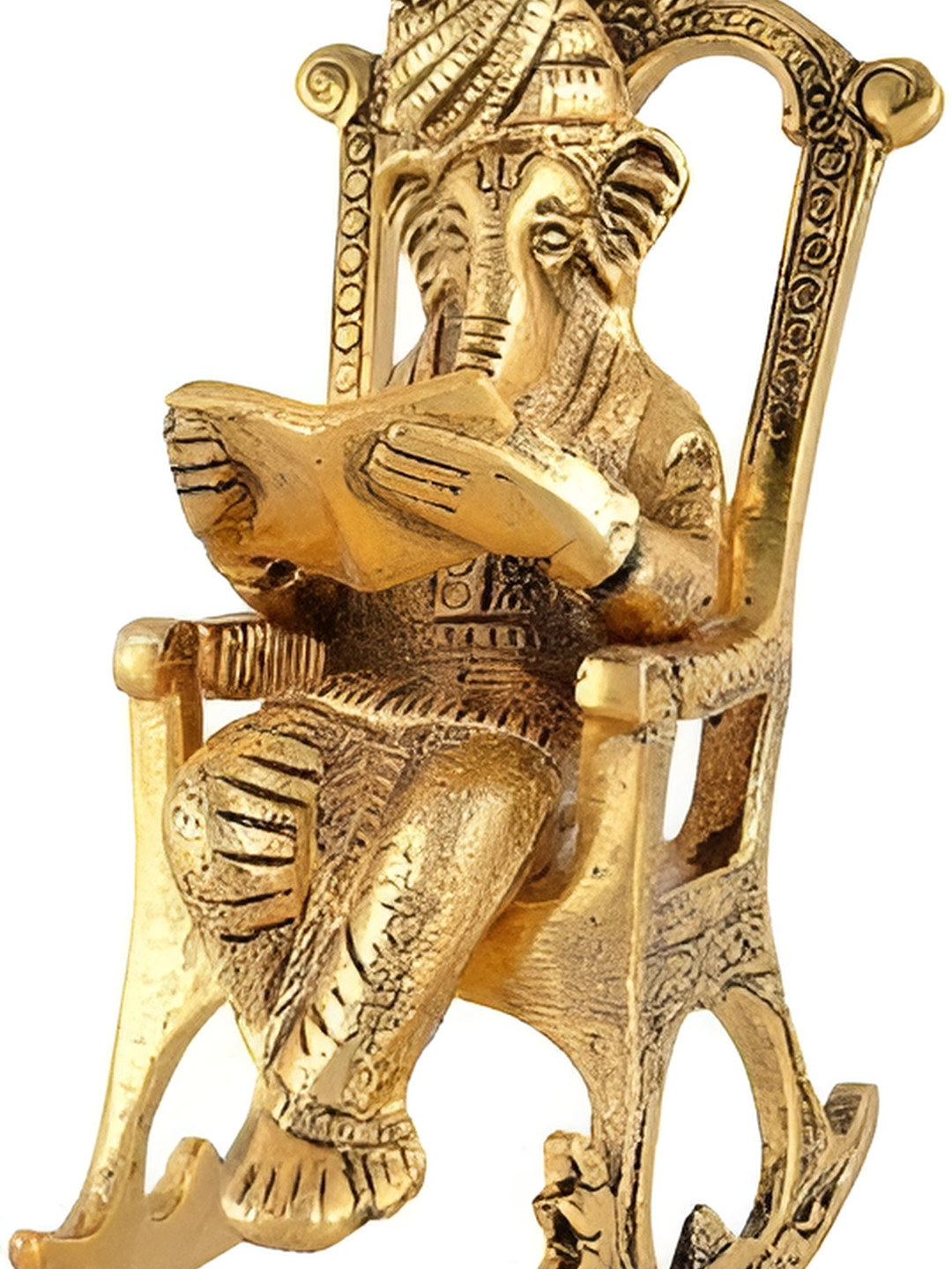 Navyaksh Ganesh Ji Reading Book Gold Metal Metallic Prayer Room Small Showpiece - 1.6 Inches