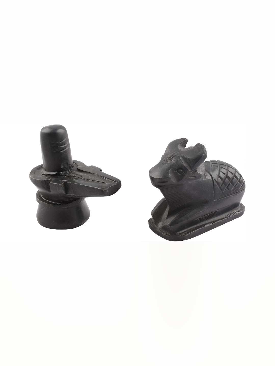Navyaksh Nandi Shivling with Plate Black Marble Glossy Living Room Set of 2 Tiny Showpieces - 3.2 Inches