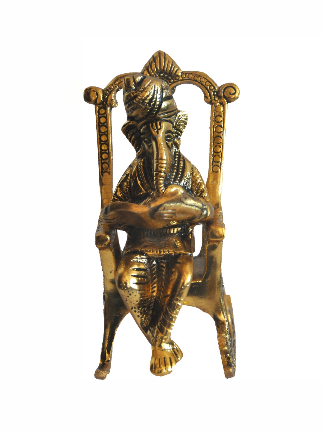 Navyaksh Ganesh Chair Gold Metal Metallic Prayer Room Small Showpiece - 6 Inches