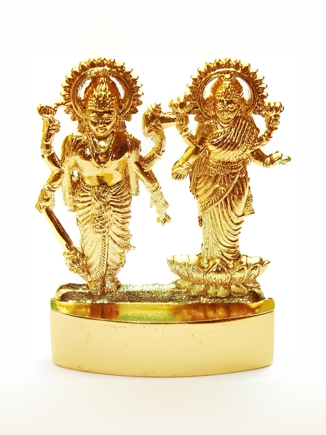 Navyaksh Standing Vishnu Laxmi Gold Metal Metallic Prayer Room Small Showpiece - 2.6 Inches