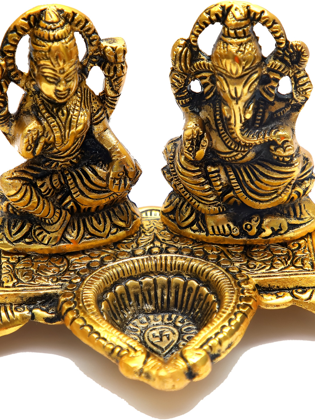 Navyaksh Laxmi Ganesh Gold Aluminium Metallic Prayer Room Medium Showpiece - 4.3 Inches