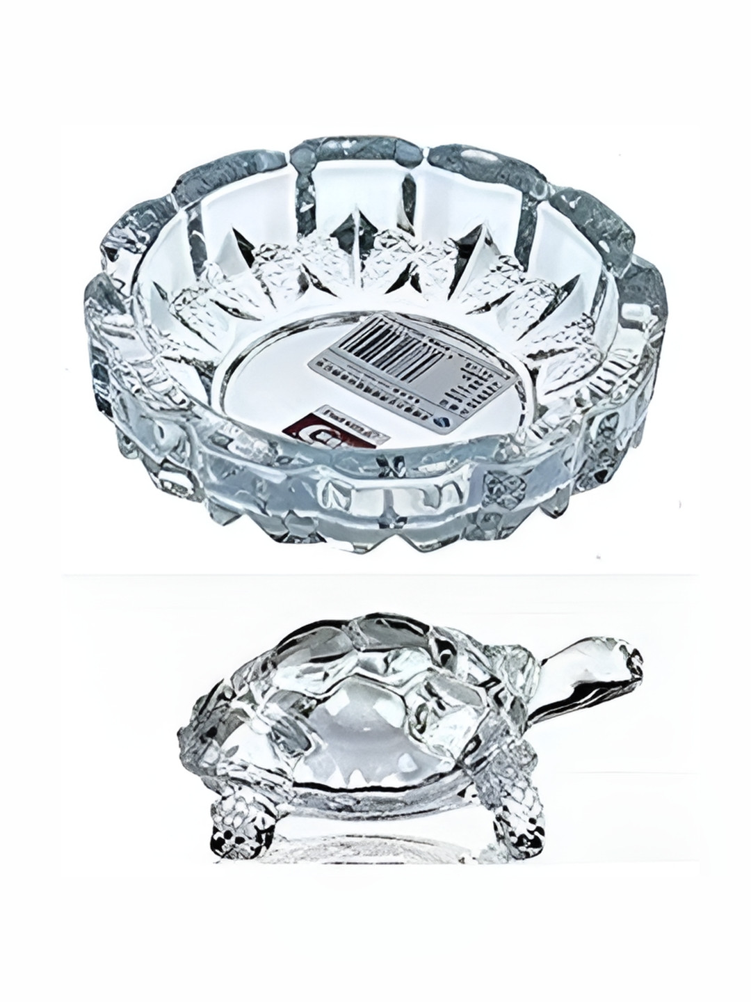 Navyaksh Turtle Plate Transparent Glass Glossy Prayer Room Set of 2 Small Showpieces - 4.9 Inches