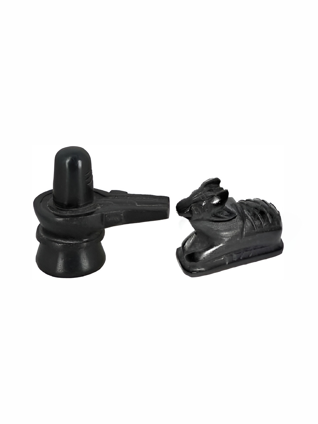 Navyaksh Sivling with Nandi Black Metal Matte Prayer Room Set of 2 Medium Showpieces - 3.9 Inches
