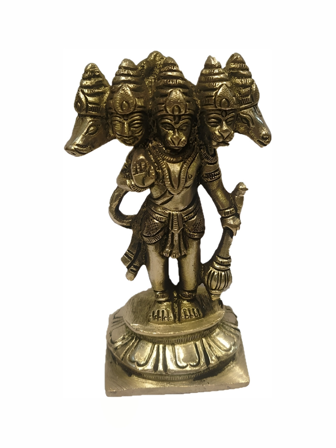 Navyaksh Atdnaing Panchmukhi Hanuman Gold Brass Metallic Living Room Tiny Showpiece - 3.9 Inches