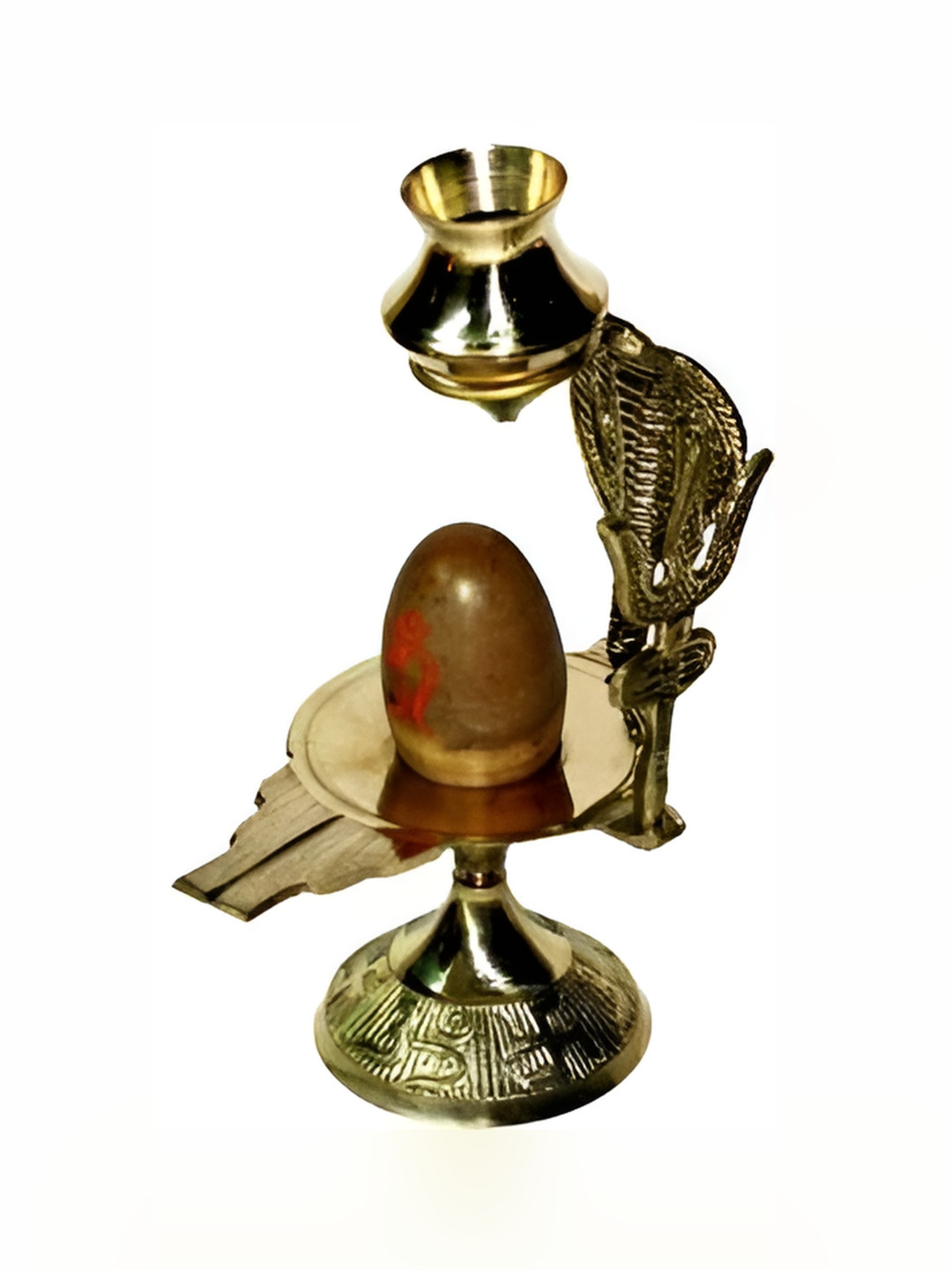 Navyaksh New Shivling Brown Pathar 65Ff544A4791479 Brown Brass Metallic Prayer Room Set of 3 Small Showpieces - 2 Inches
