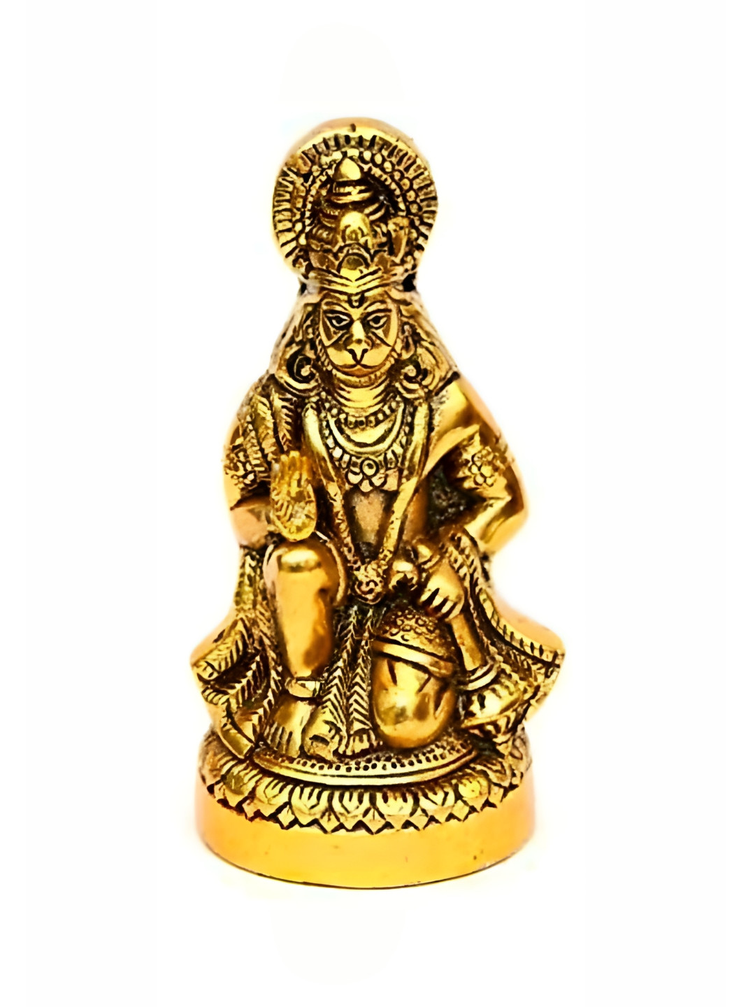 Navyaksh Hanuman Bottle Gold Metal Metallic Prayer Room Small Showpiece - 6.4 Inches