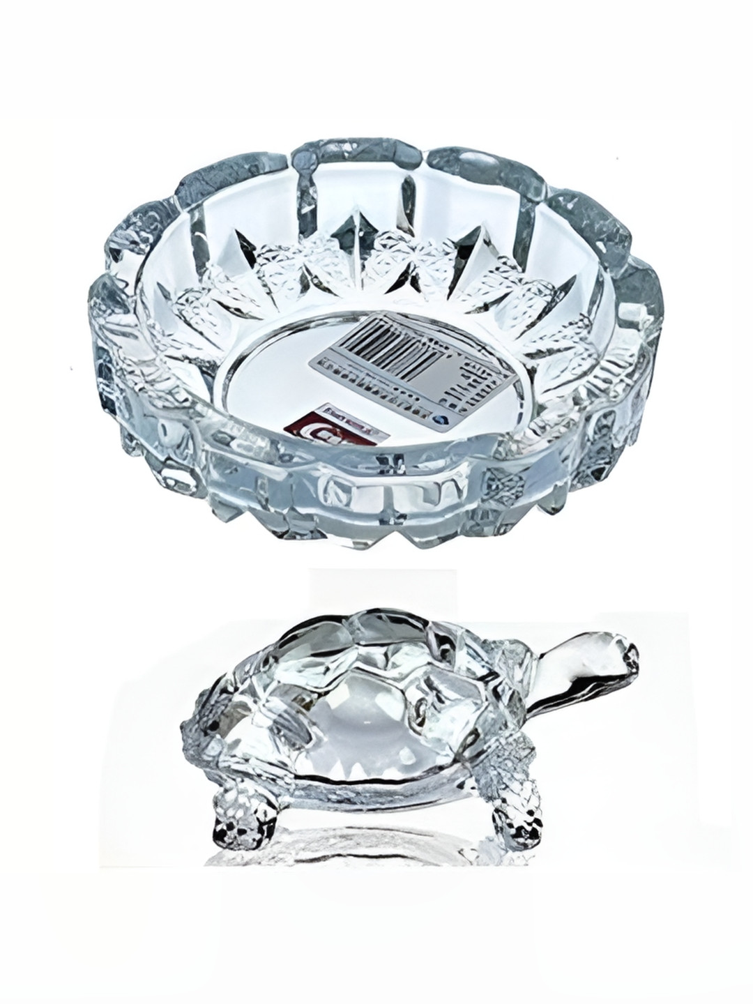 Navyaksh Turtle Plate White Glass Glossy Prayer Room Set of 2 Tiny Showpieces - 7.9 Inches