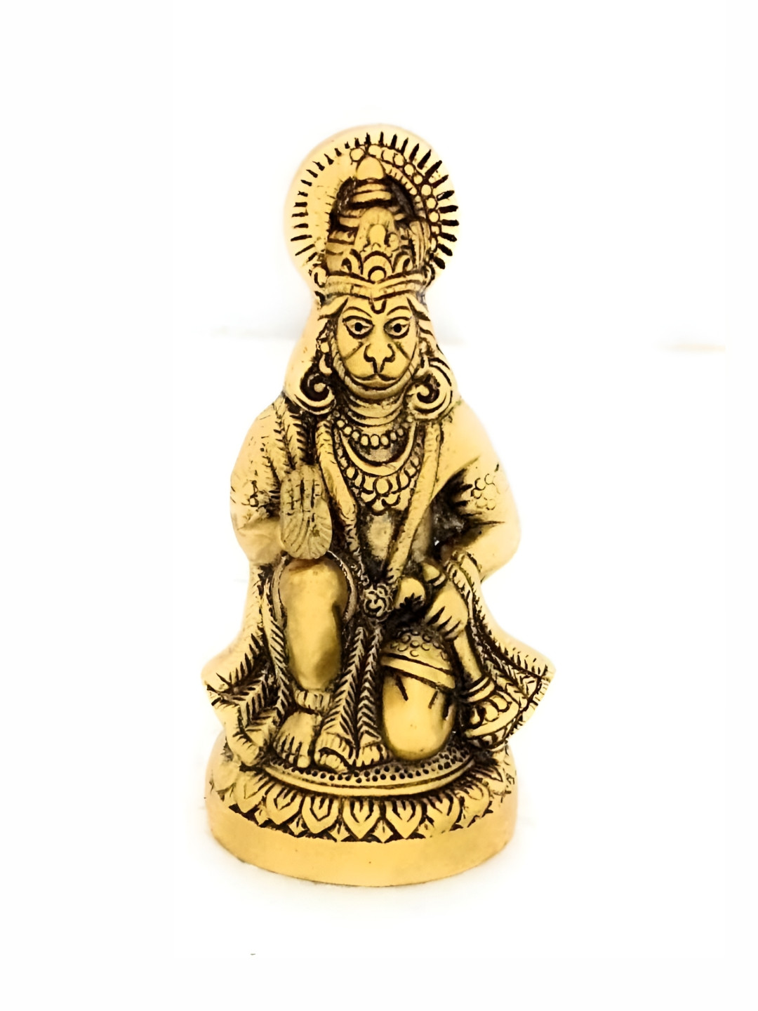 Navyaksh Hanuman Battle Ji Gold Aluminium Glossy Prayer Room Small Showpiece - 2.4 Inches