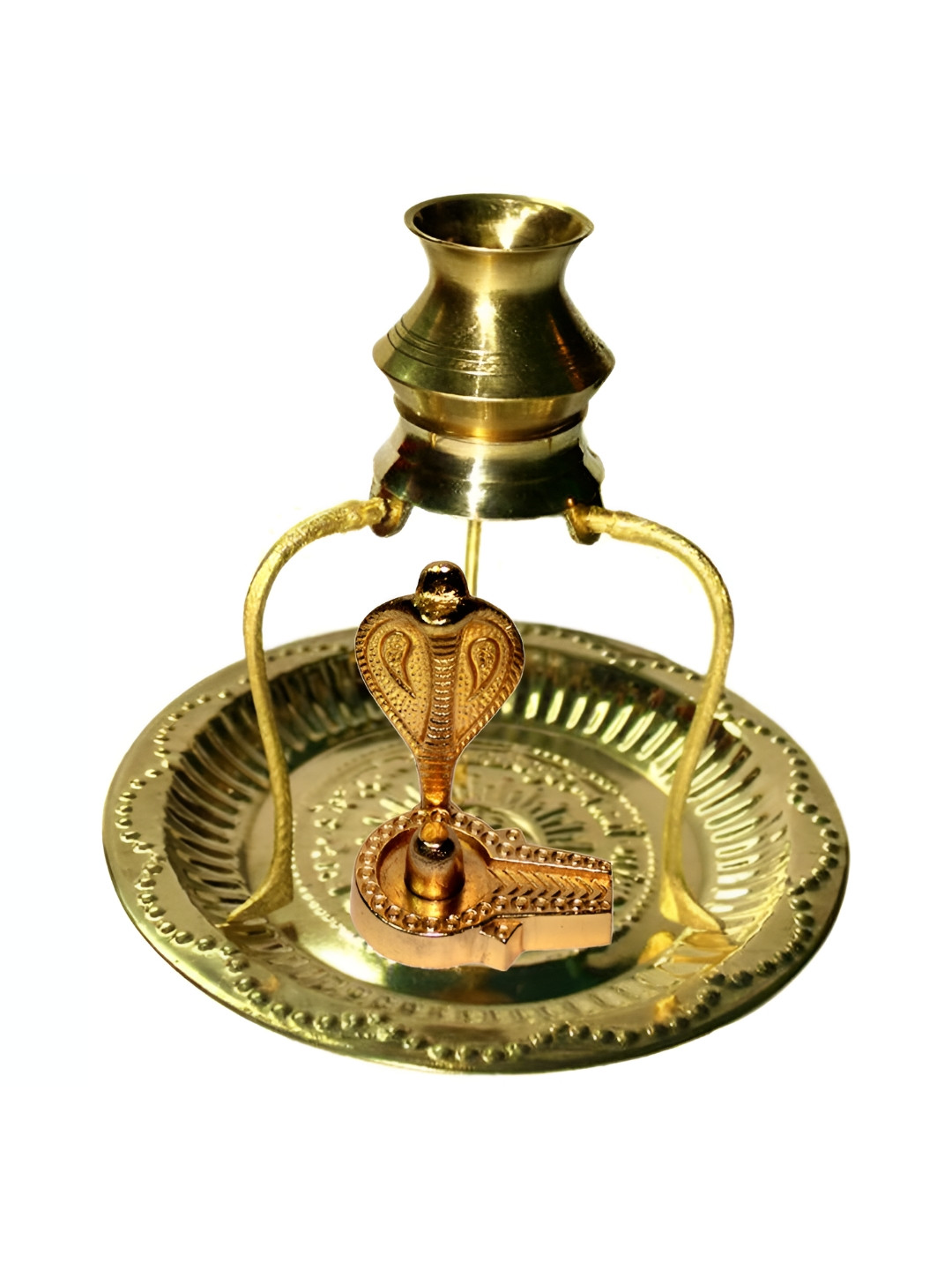 Navyaksh Plate Tipahee Loti Naag Gold Metal Metallic Prayer Room Set of 4 Small Showpieces - 4.7 Inches
