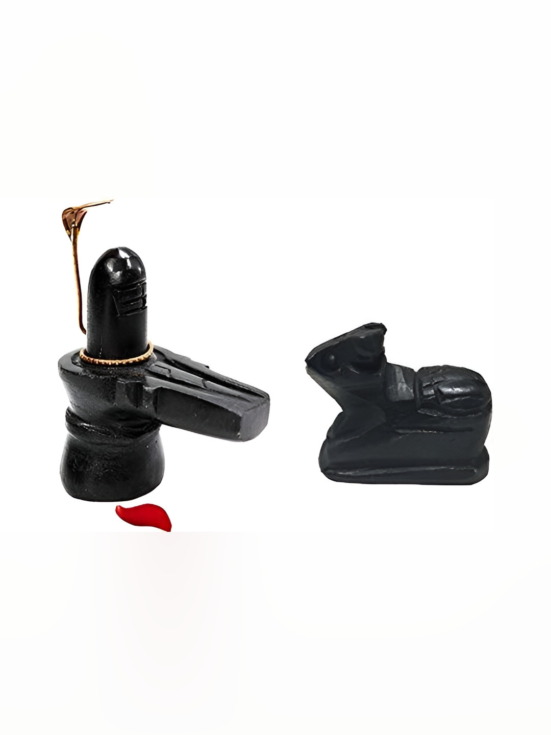 Navyaksh Nandi, Shivlingand Naaga Black Stone Matte Prayer Room Set of 3 Small Showpieces - 4.7 Inches