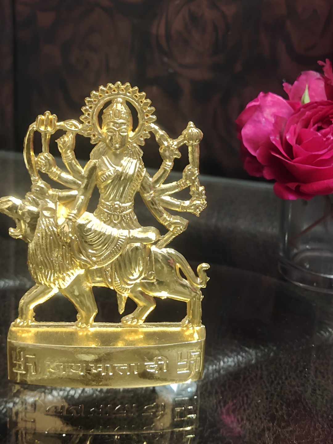 Navyaksh Durga Gold Metal Metallic Prayer Room Tiny Showpiece - 0.5 Inches