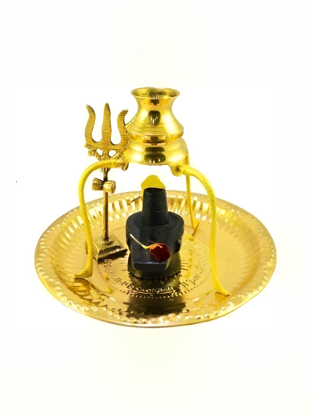 Navyaksh Plate Tipahe Loti Blackshivlingtrishula Black Brass Metallic Prayer Room Set of 5 Tiny Showpieces - 3.1 Inches