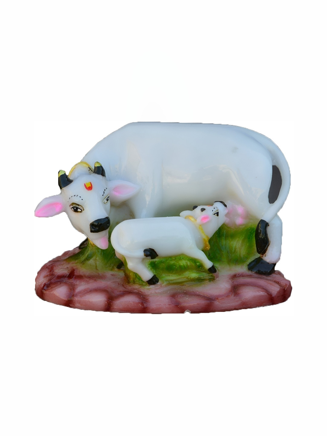 Navyaksh Cow Bachda White Metal Metallic Living Room Medium Showpiece - 3 Inches