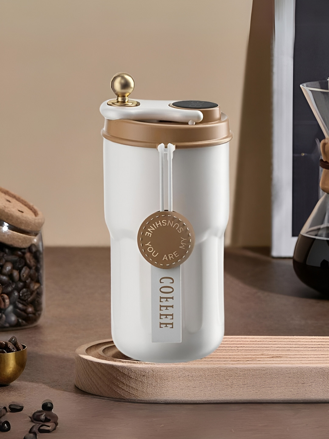 UniKart Brown Stainless Steel Travel Coffee Tumbler With Temperature Display 420 ml