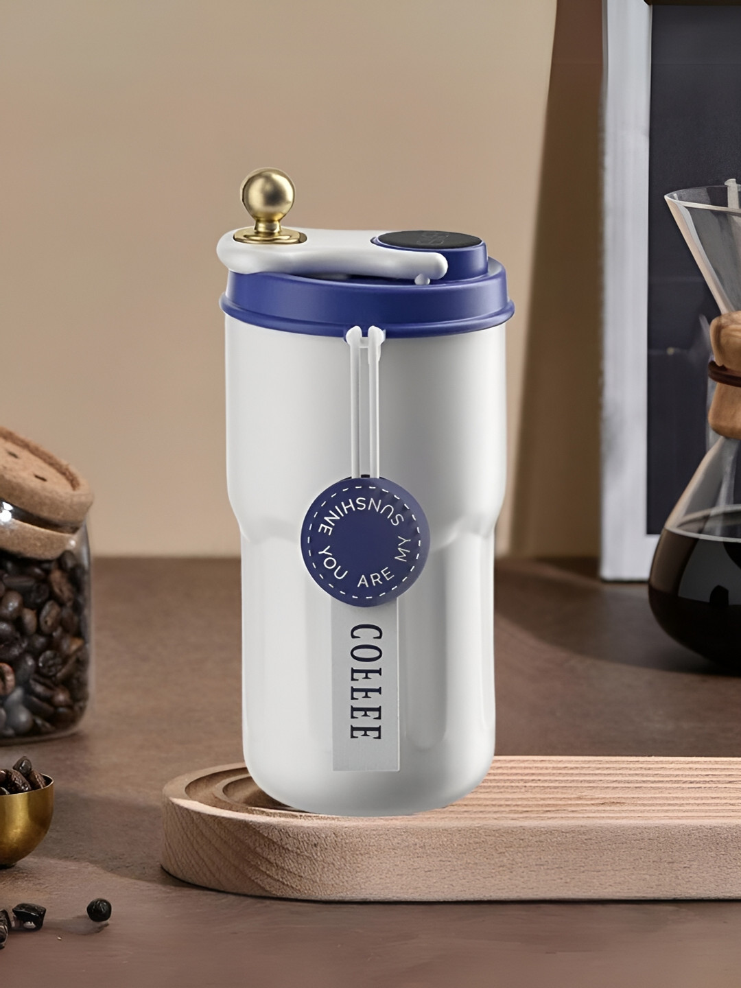 UniKart Blue Stainless Steel Coffee Tumbler With Temperature Display 420 ml