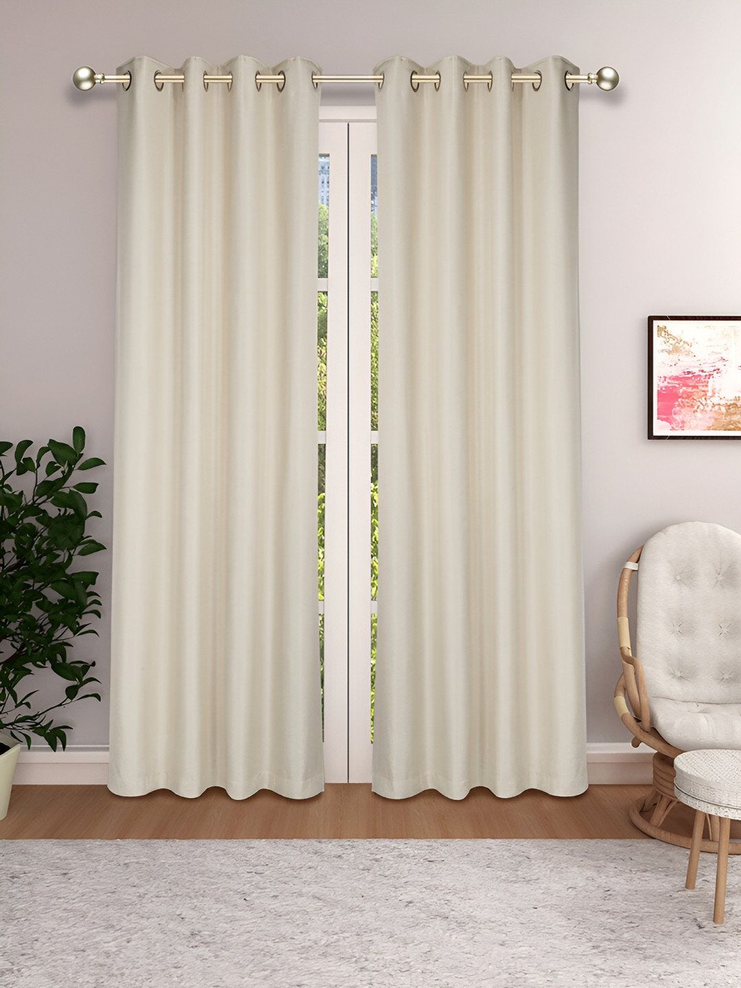 THE CONVERSION Cream 2 Pieces Room Darkening Long Door Curtain