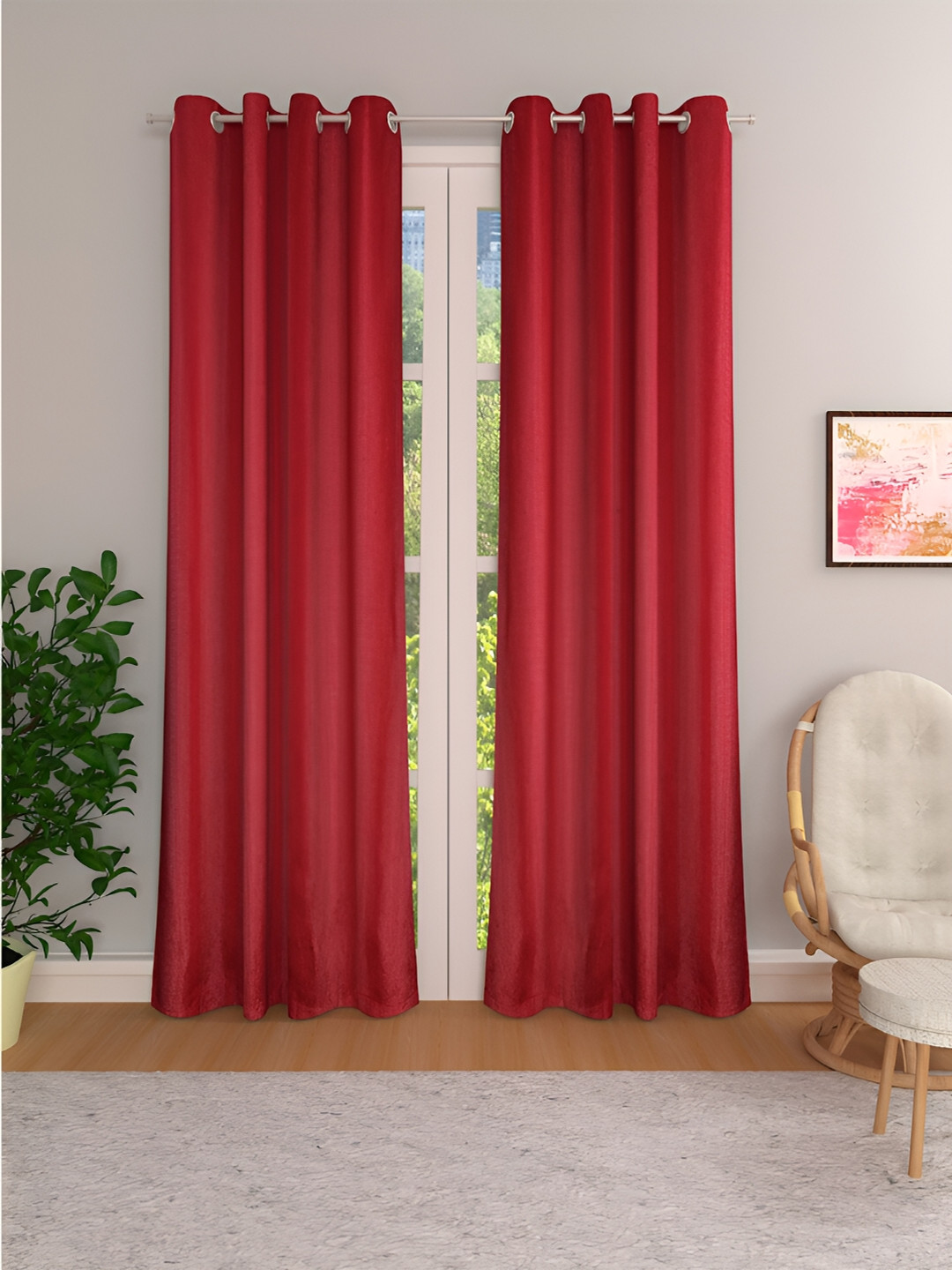 THE CONVERSION Red 2 Pieces Room Darkening Long Door Curtains