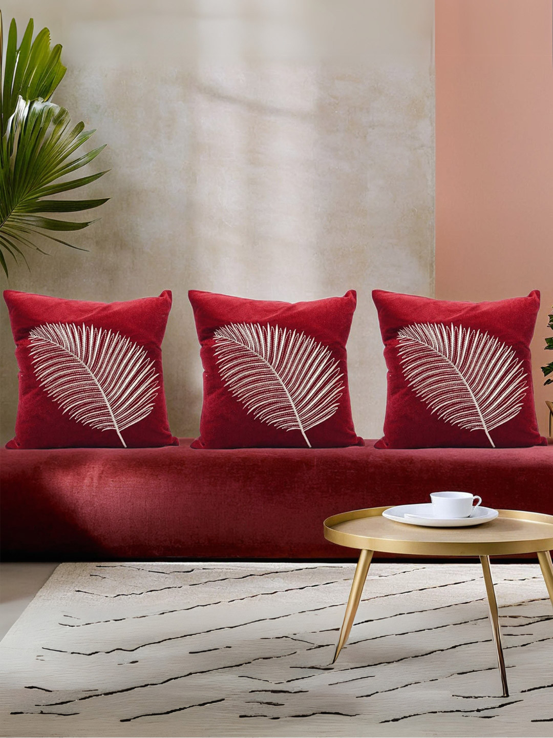 Decoghar Wine Zari Embroidered 2 Pieces Square Cushion Covers