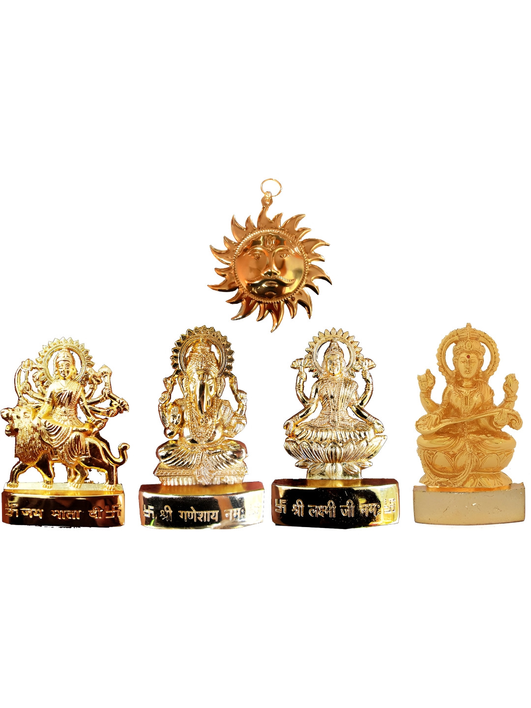 Navyaksh Surajdurgaganeshlaxmi Saraswati Gold Polyresin Glossy Prayer Room Set of 5 Small Showpieces - 0.6 Inches