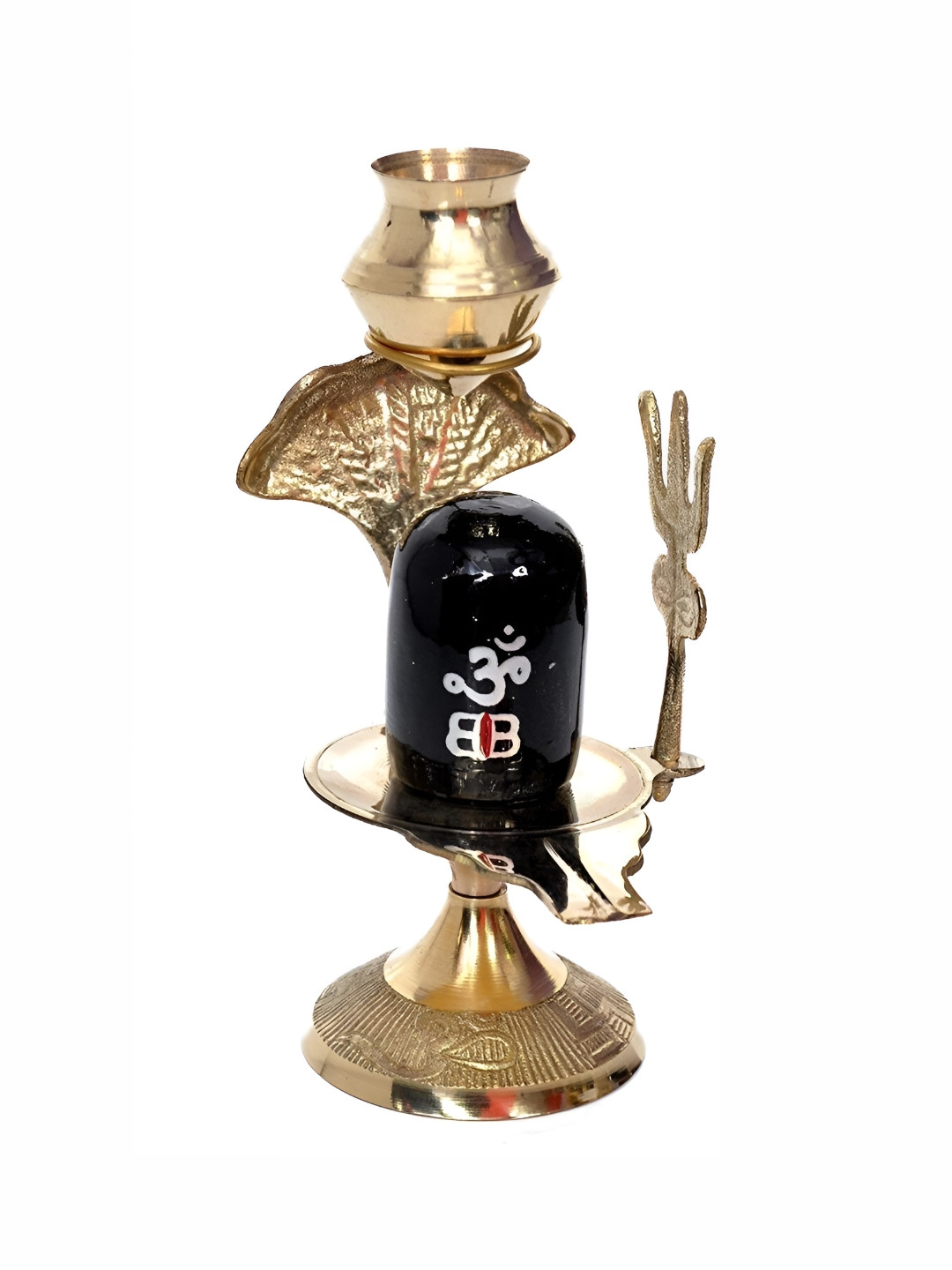 Navyaksh Shivling Black Brass Metallic Prayer Room Set of 3 Tiny Showpieces - 3.5 Inches