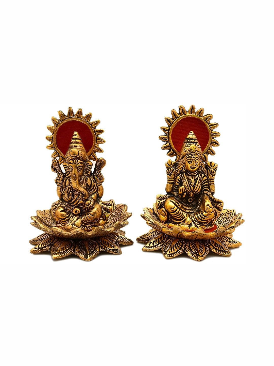 Navyaksh Gold Brass Metallic Prayer Room Set of 2 Medium Showpieces - 4.3 Inches