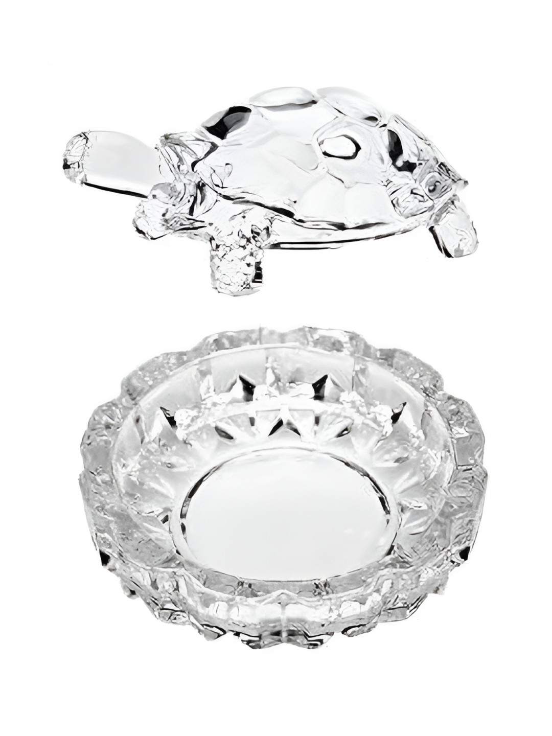 Navyaksh Turtle Plate Transparent Glass Glossy Living Room Set of 2 Small Showpieces - 2 Inches