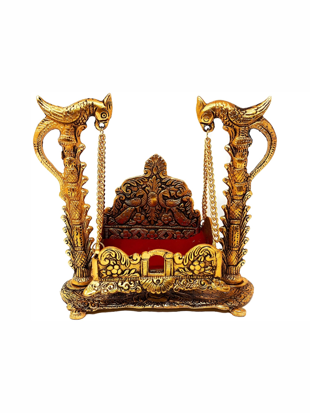 Navyaksh Jhula Tota Gold Metal Metallic Prayer Room Small Showpiece - 3.1 Inches