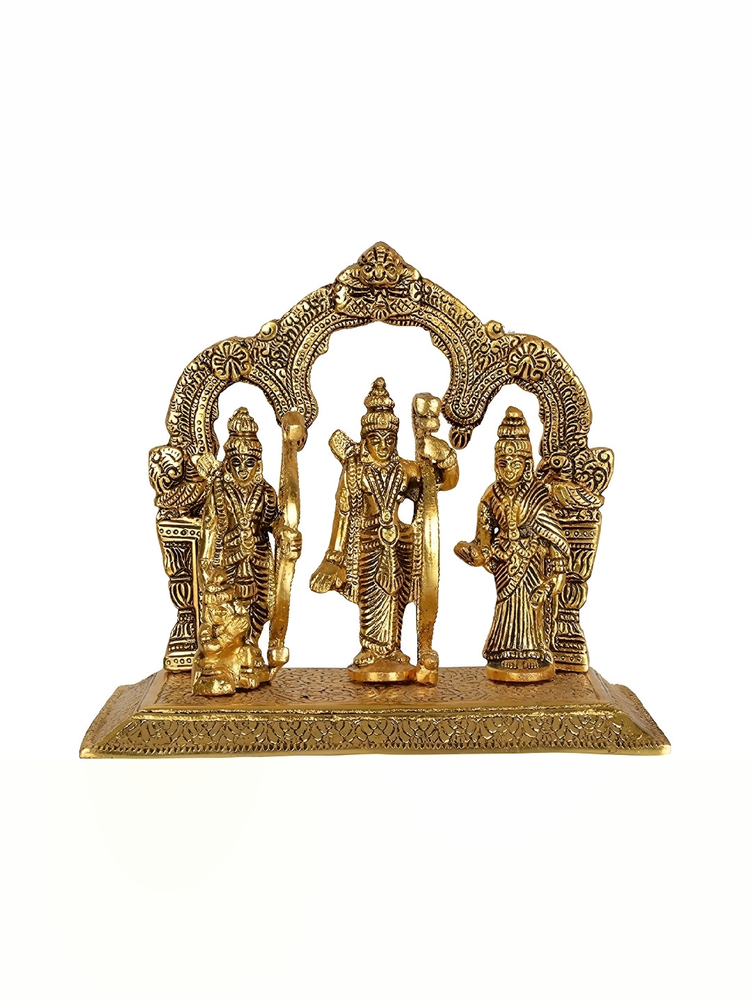 Navyaksh Ram Darbar with Mandap Gold Brass Metallic Living Room Small Showpiece - 7.9 Inches