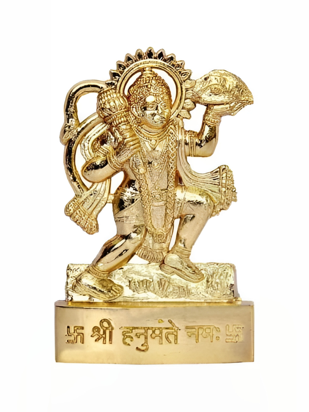 Navyaksh Hanuman Ji Gold Brass Metallic Prayer Room Small Showpiece - 2.6 Inches