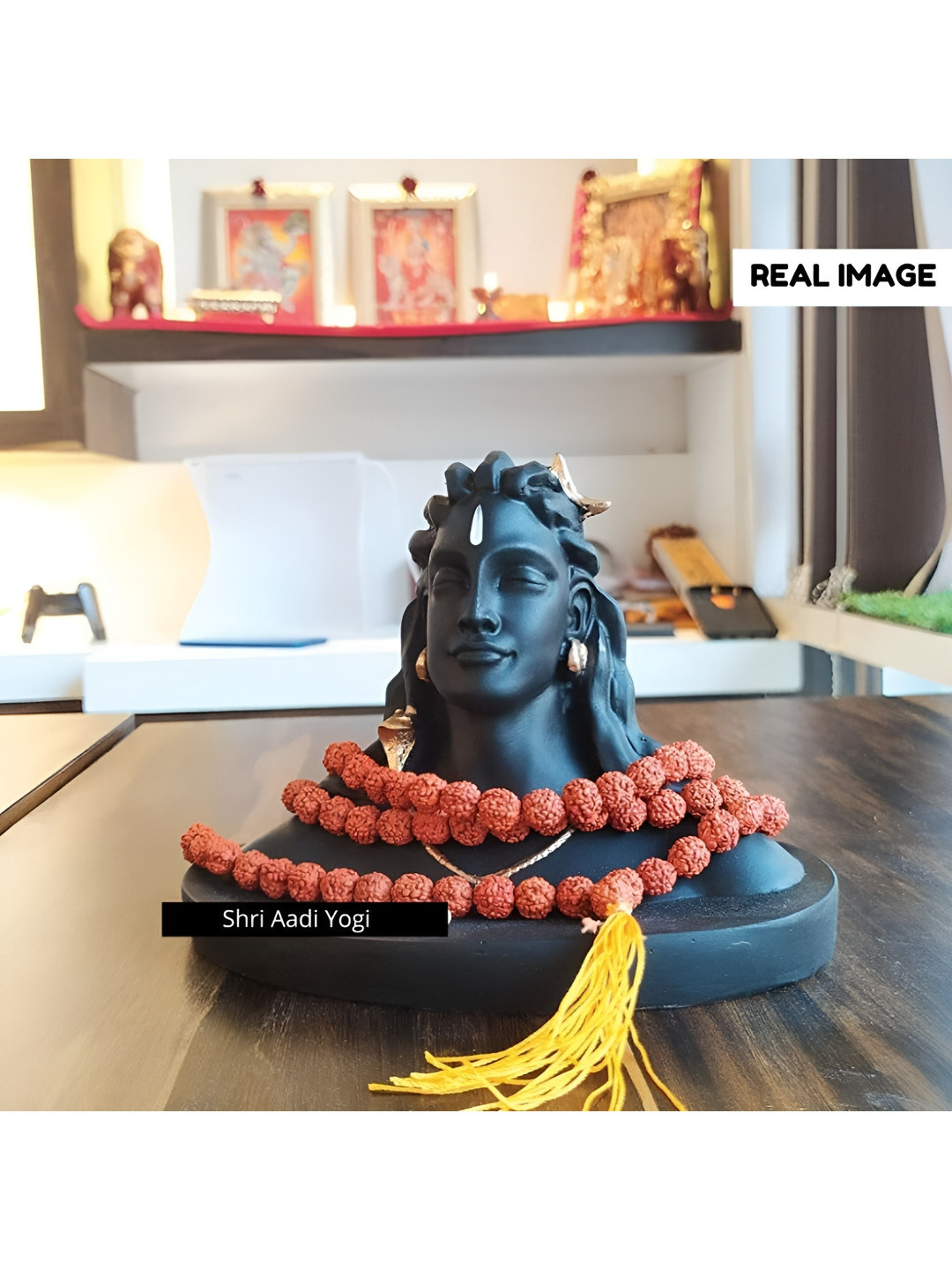 Navyaksh Yogi with Rudraksh Mala Black Polyresin Matte Living Room Set of 2 Small Showpieces - 5.9 Inches