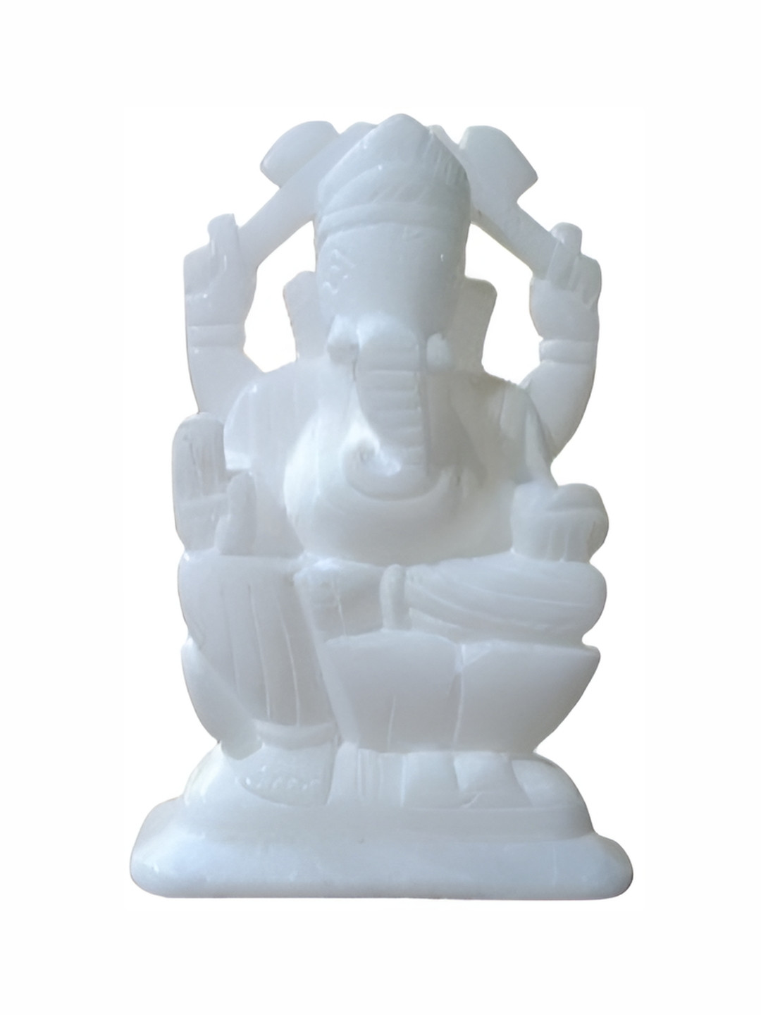 Navyaksh Ganesh Ji White Stone Glossy Living Room Small Showpiece - 4.7 Inches