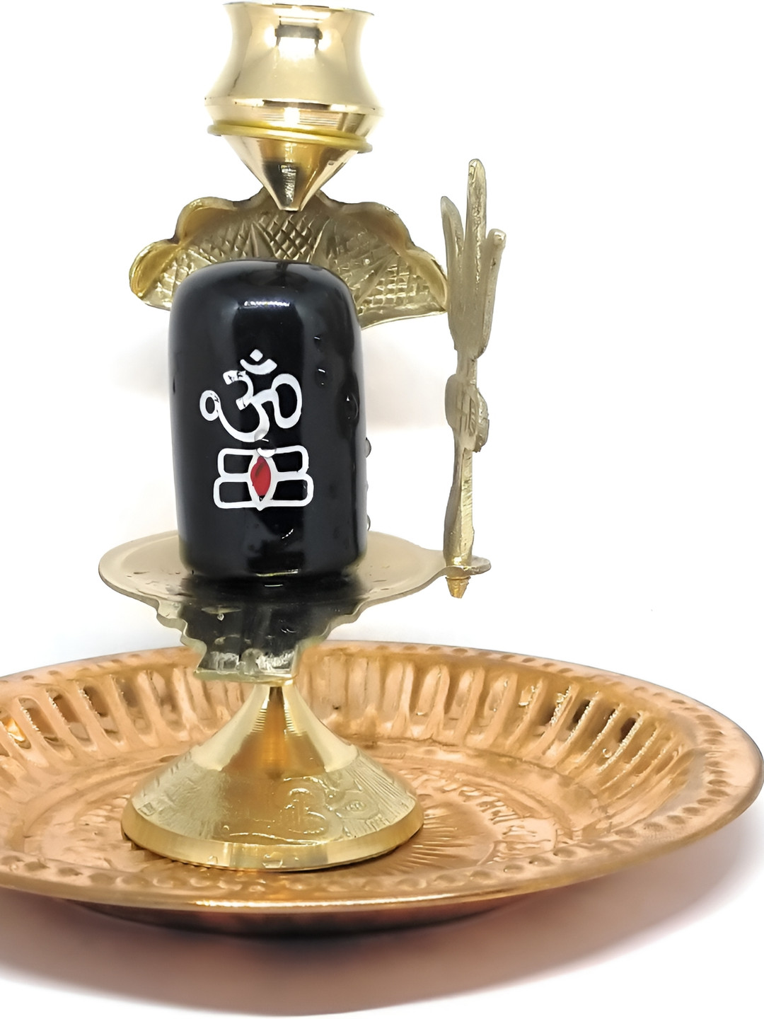 Navyaksh Peetal Chapa Plate Shivling Black Brass Metallic Living Room Set of 3 Tiny Showpieces - 5.3 Inches