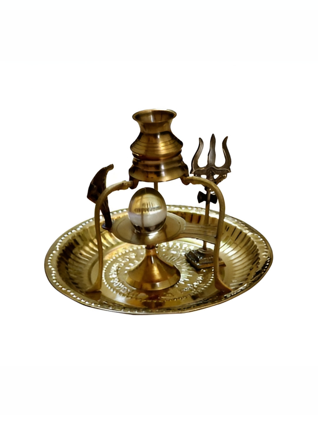 Navyaksh Shivling and Sphatik Gold Brass Metallic Prayer Room Set of 6 Small Showpieces - 3.7 Inches