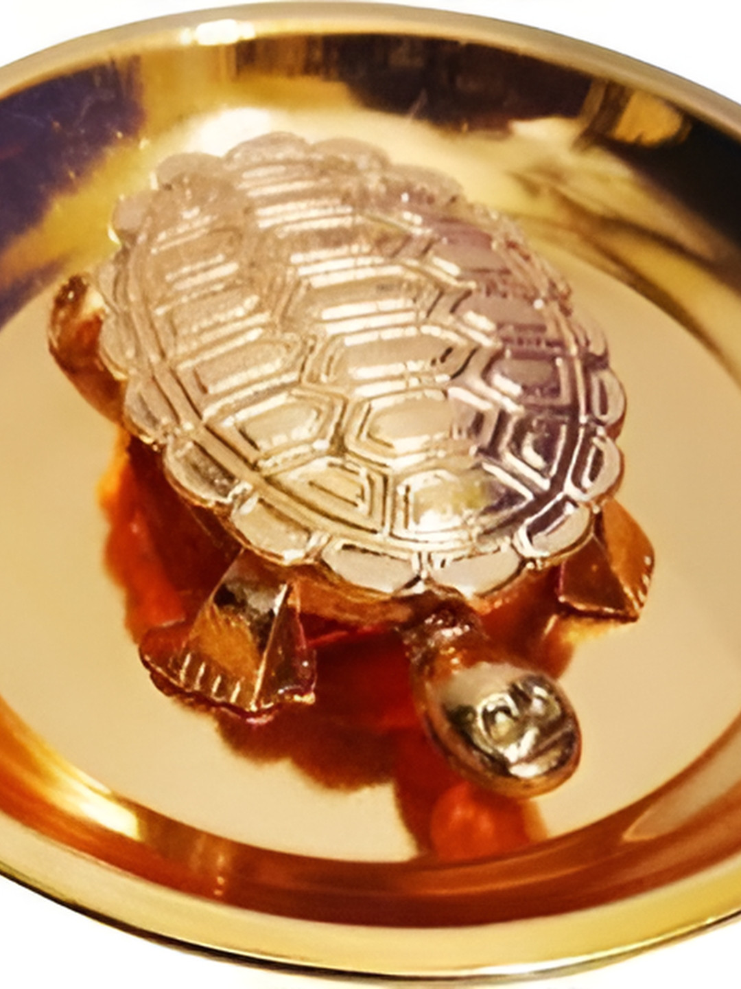 Navyaksh Tamba Kachua Plate Gold Brass Metallic Prayer Room Set of 2 Tiny Showpieces - 0.4 Inches