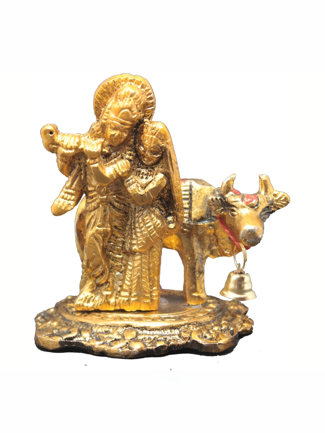 Navyaksh Radha Krishn Gold Brass Metallic Prayer Room Small Showpiece - 5.9 Inches