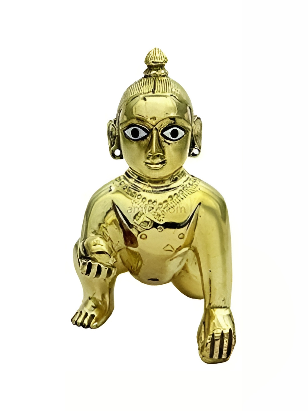 Navyaksh Ladoo Gopal Gold Brass Metallic Prayer Room Small Showpiece - 3.9 Inches