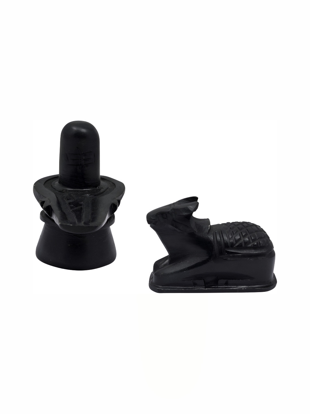 Navyaksh Shivling with Nandi Black Stone Natural Prayer Room Set of 2 Small Showpieces - 3.9 Inches